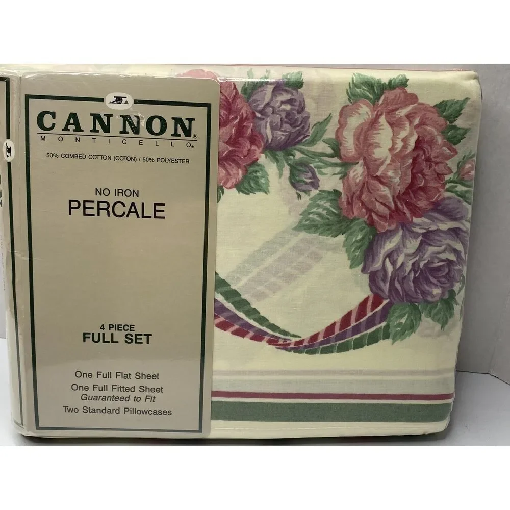 Cannon Monticello Full Flat Sheet VTG New Sealed Complete Set Nice Pattern
